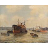 Evert MOLL (1878-1955) "Hamburger Hafen" Gemälde Öl/Leinwand, 40,3 cm x 50,3 cm, links unten