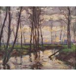 Georges FICHEFET (1864-1954) "Herbstliche Flußlandschaft" Gemälde Öl/Holz, 27 cm x 33 cm, rechts