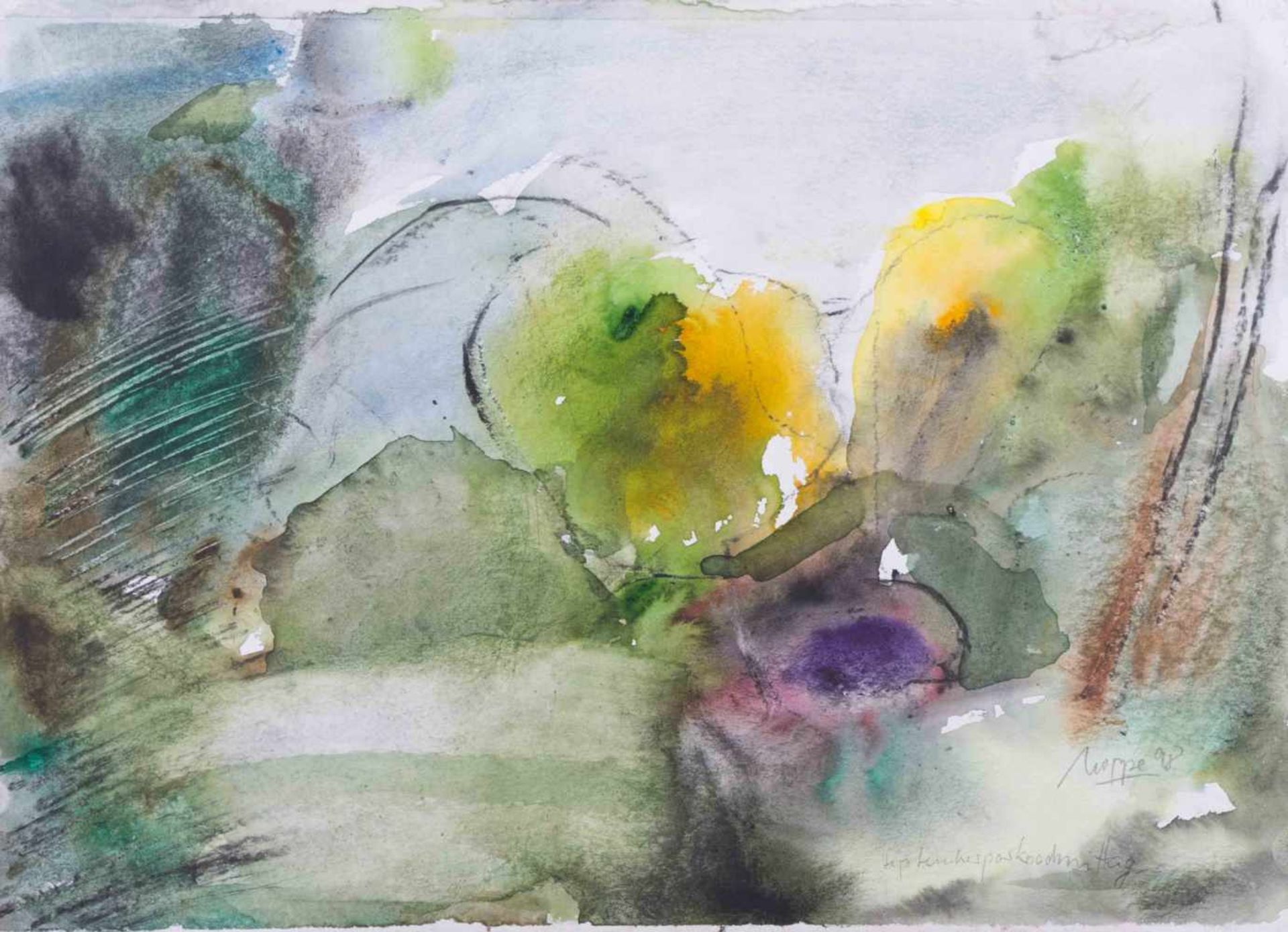 Peter HOPPE (1938-2010) "September Parknachmittag" Zeichnung-Aquarell, 31,3 cm x 43,3 cm, rechts