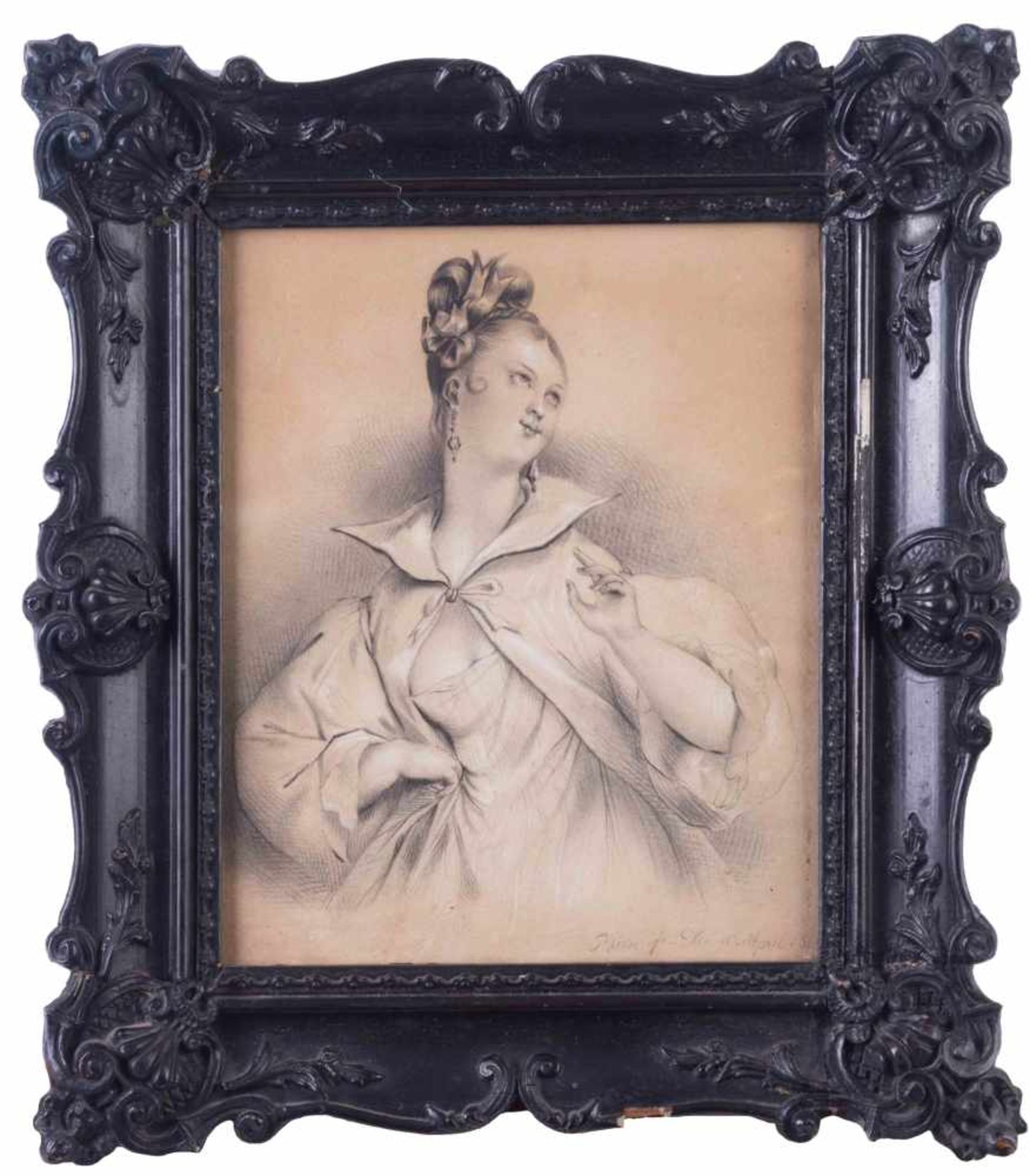 Johann Adam KLEIN (1792-1875) "verträumte Junge Dame" Zeichnung-Bleistift/weißgehöht, 21 cm x 17 cm, - Image 2 of 5