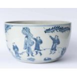 Schale China Ming Periode mit blau-weiß Malerei, H: ca. 13,3 cm, Ø 23,3 cm, Provenienz: Alte