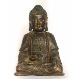 Große Bronze des Buddha Shakyamuni China 18./19. Jhd. mit Resten alter Vergoldung und Fassung,