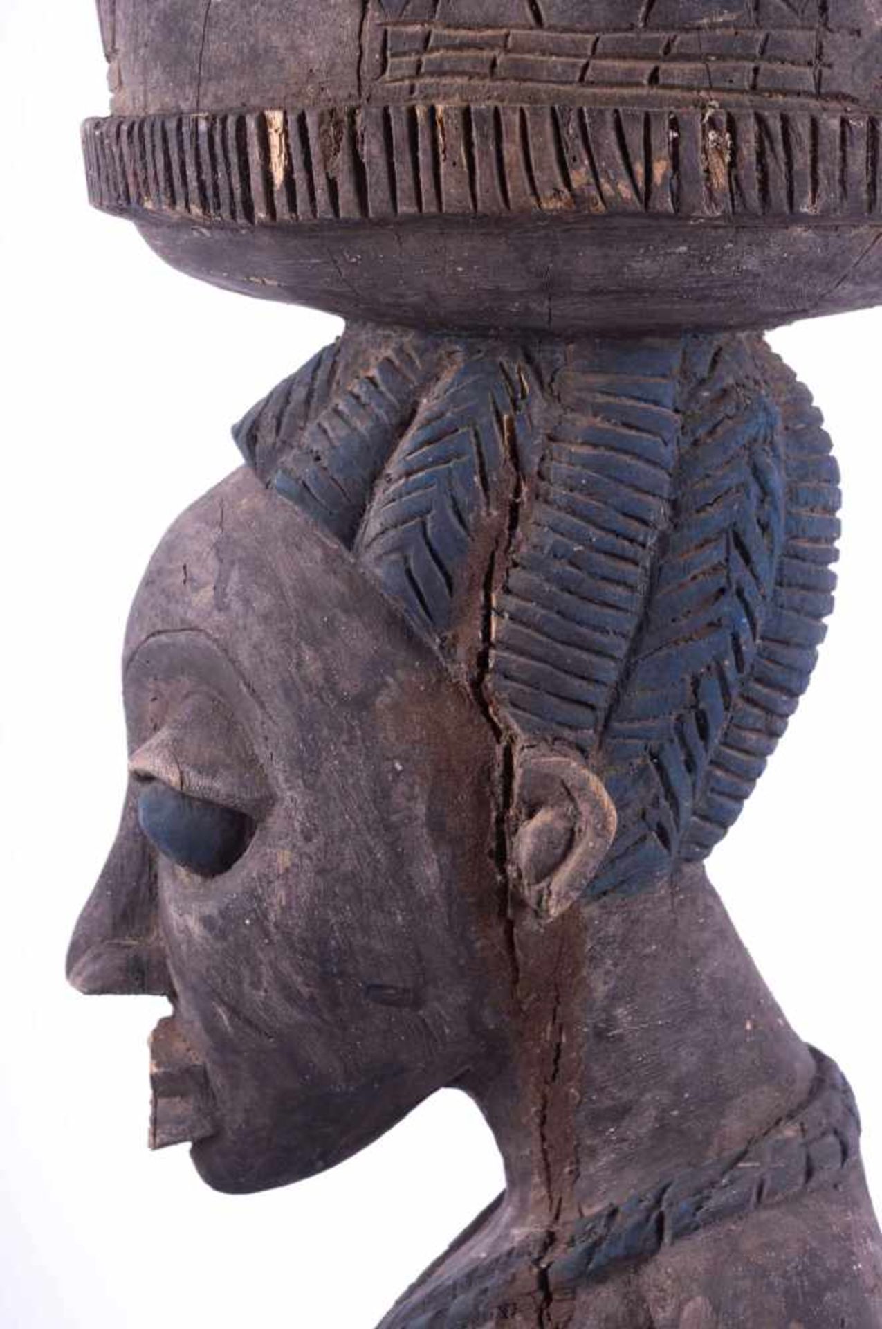 große Yoruba Figur Nigeria um 1900/20 Holz, teils farbig gefasst, H: ca. 112 cm, Large Youroba - Bild 4 aus 4
