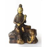 Buddha Asien teils vergoldet, unterm Stand 4 Zeichen Marke, H: 12,5 cm Buddha Asia partly gold-