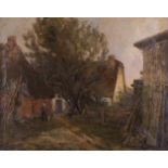 Künstler des 19./20. Jhd. "Worpsweder Landschaft mit Gehöft" Gemälde Öl/LW, 56 cm x 69 cm, links
