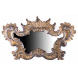 Rokoko Spiegel um 1750 Lindenholz geschnitzt, Spiegelglas erneuert, 31 cm x 49,5 cm, Rococo mirror