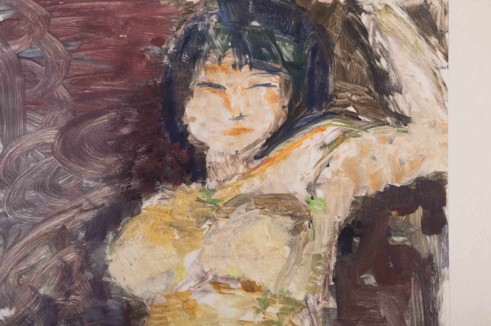 Doris KAHANE (1920-c.1976) "liegender Akt" Grafik-Multiple, Öl/Monotypie/Papier, ca. 46,6 cm x 49, - Image 2 of 2