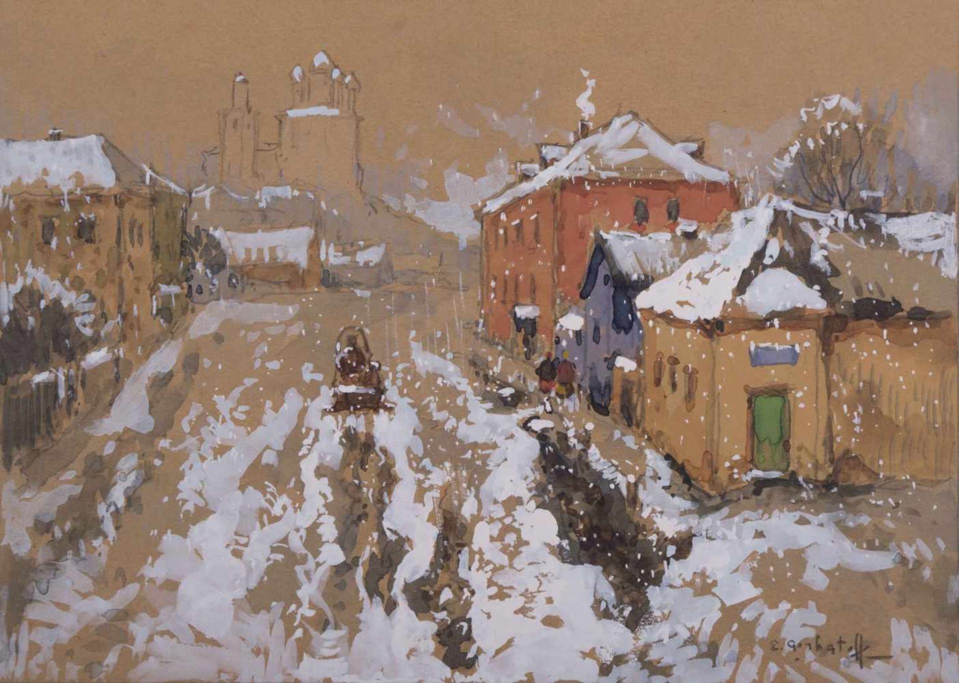 Konstantin Ivanovich GORBATOV (1876-1945) "Pskow im Winter" Zeichnung-Gouache auf dünnem Karton,