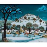 Ivan GENERALIC (1914-1992) "Winterlandschaft" Hinterglasmalerei, 40 cm x 50 cm, rechts unten