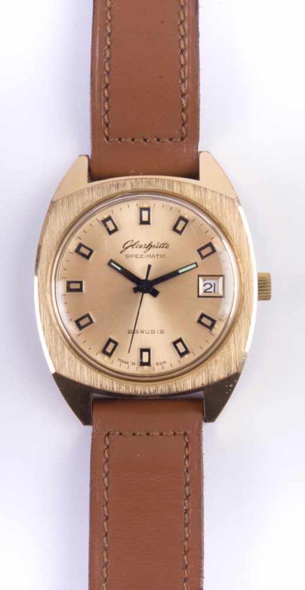 Herrenuhr Glashütte Spezimatic 70er Jahre mit Lederarmband, Men's watch Glashütte Spezimatic 70s