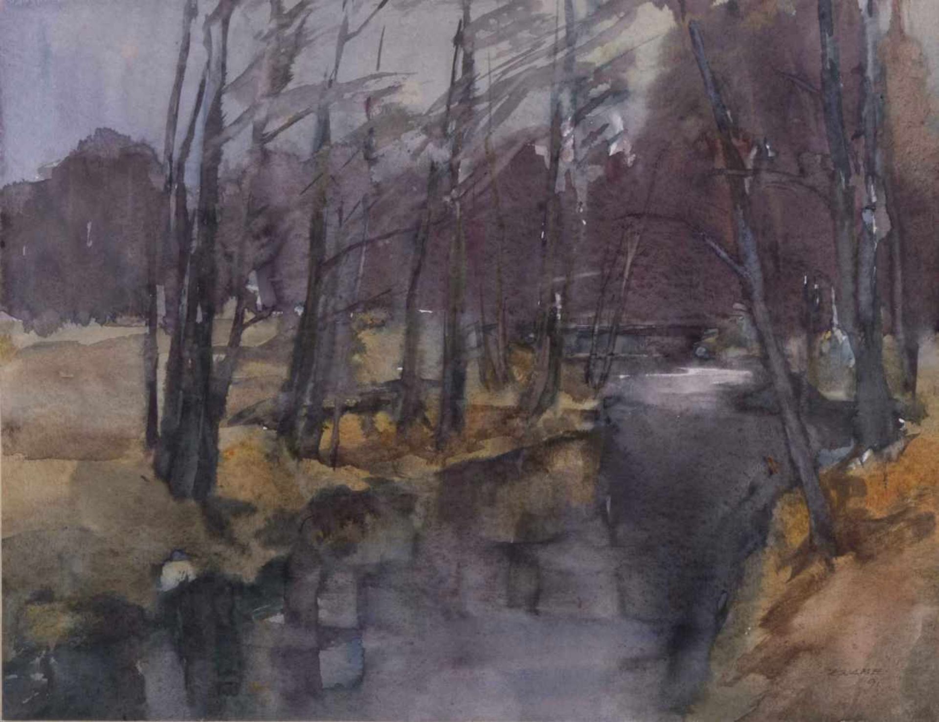 Knabe 20. Jhd.) "Herbstliche Flußlandschaft" Zeichnung-Aquarell, 32,5 cm x 41,8 cm, rechts unten