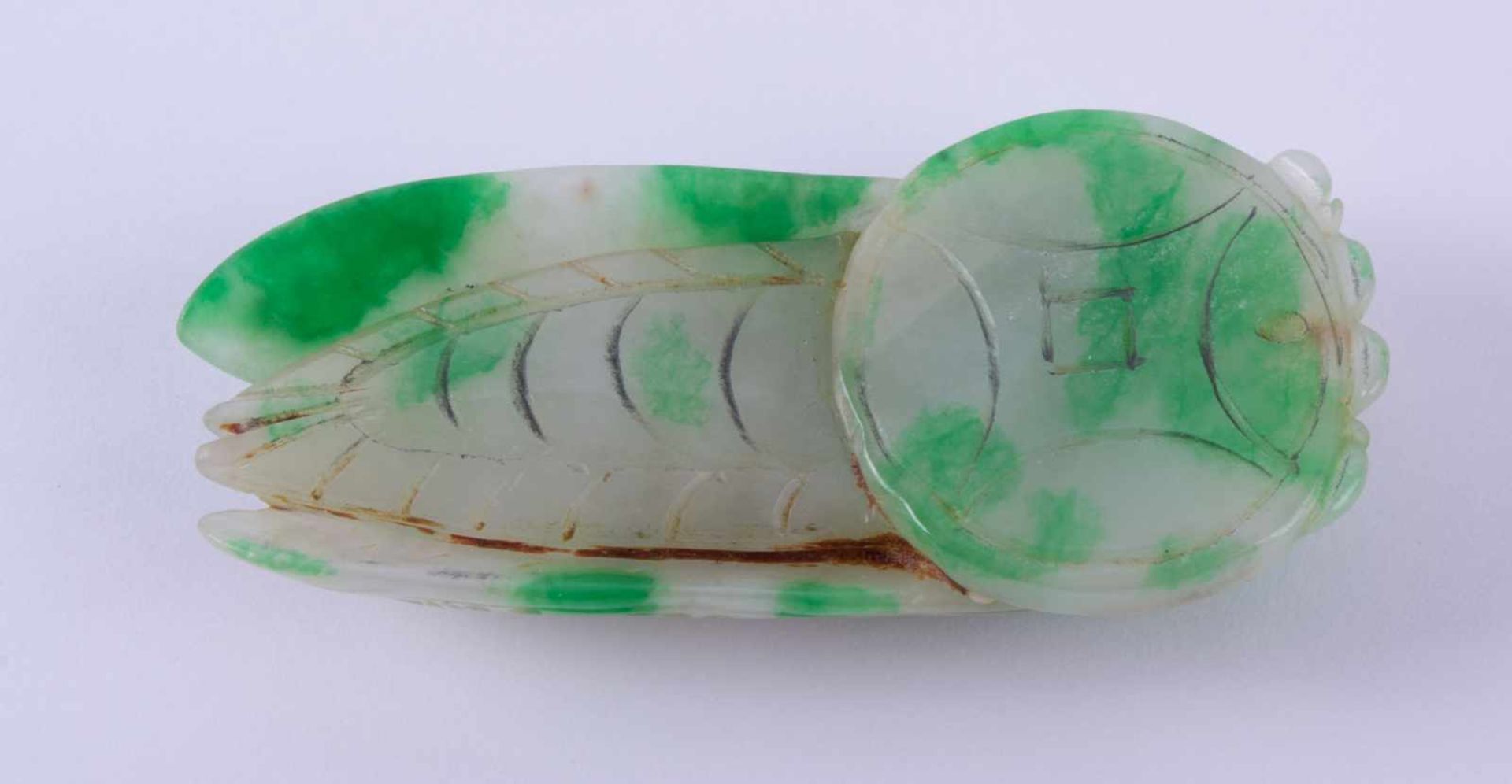 Jade Zikade China 18./19. Jhd.fein beschnitzt,1,1 cm x 6,7 cm x 3 cmJade cicada China 18th/19th - Image 5 of 5