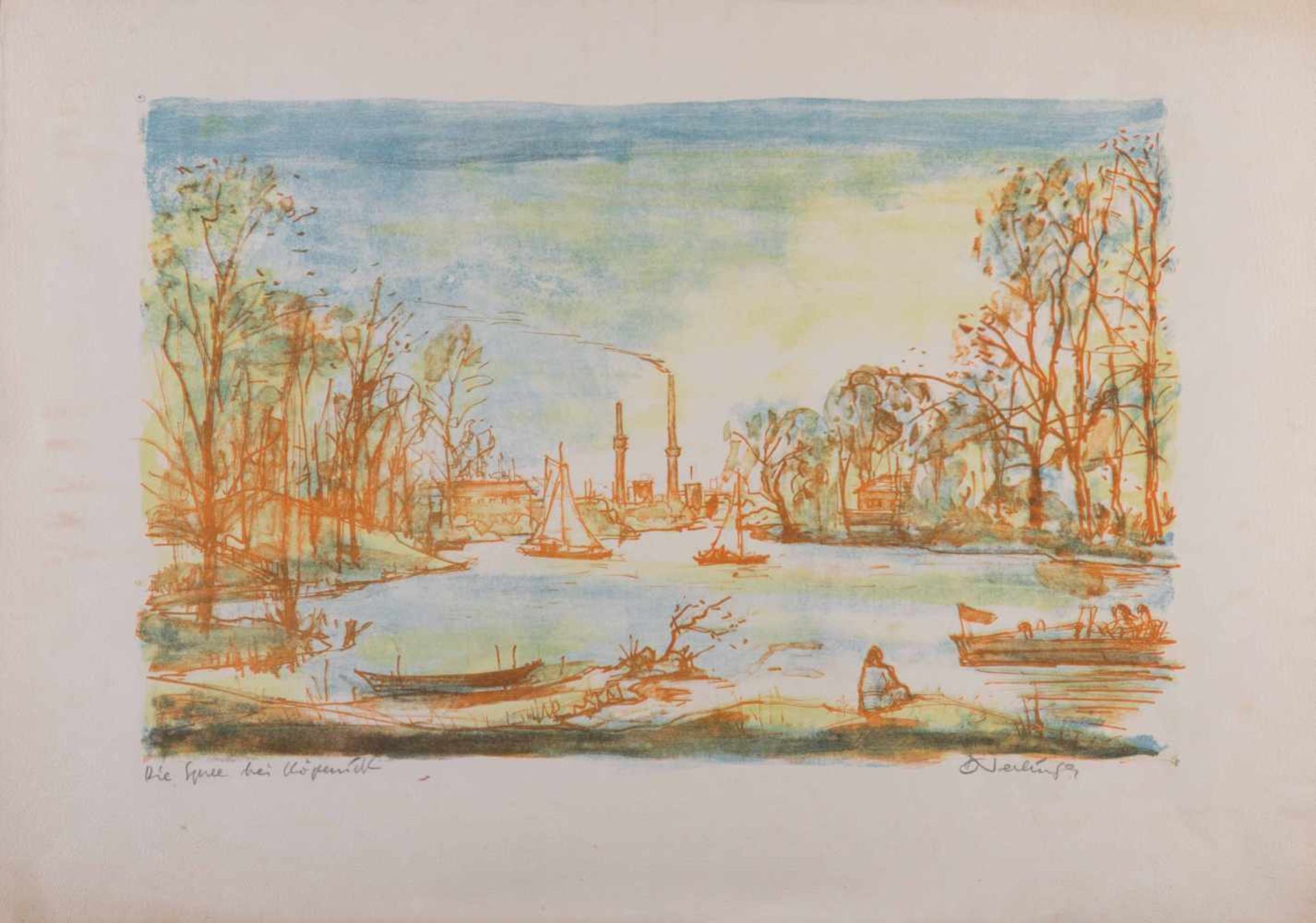 Oskar NERLINGER (1893-1969)"Die Spree bei Köpenick" 1991, 63 x 41,5 cm, Farblithografie auf - Image 2 of 5