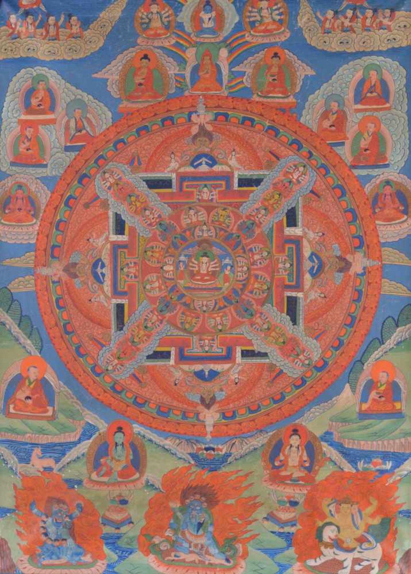 Thangka Mandala 19. Jhd.sehr fein bemalt, 86,5 cm x 60 cmThangka Mandala 19th centuryvery finely