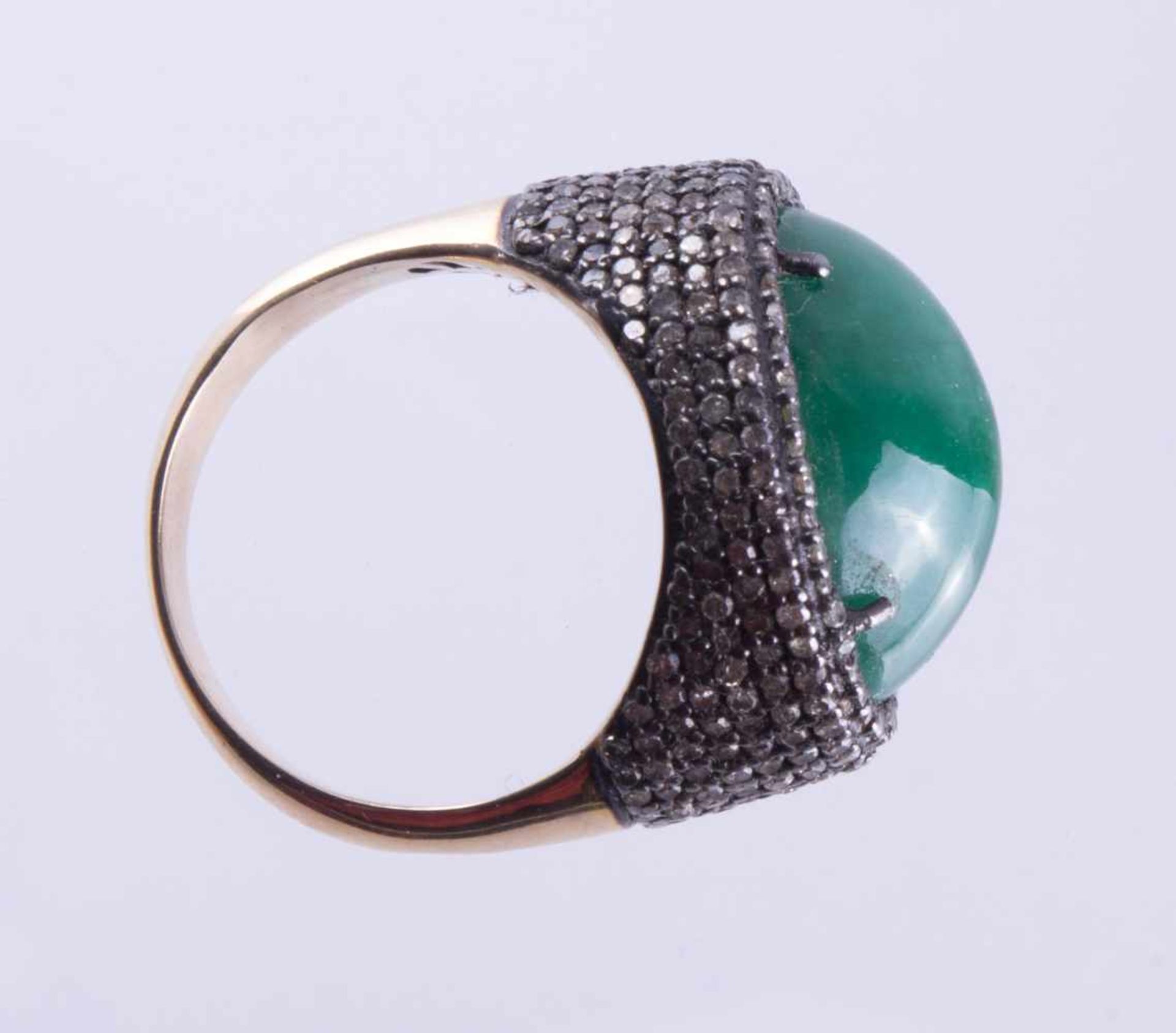 Smaragd Ring Russland um 1900WG/GG 56 Zolotnik, großer Smaragd-Cabochon ca. 10,00 ct, zusätlich - Bild 2 aus 4