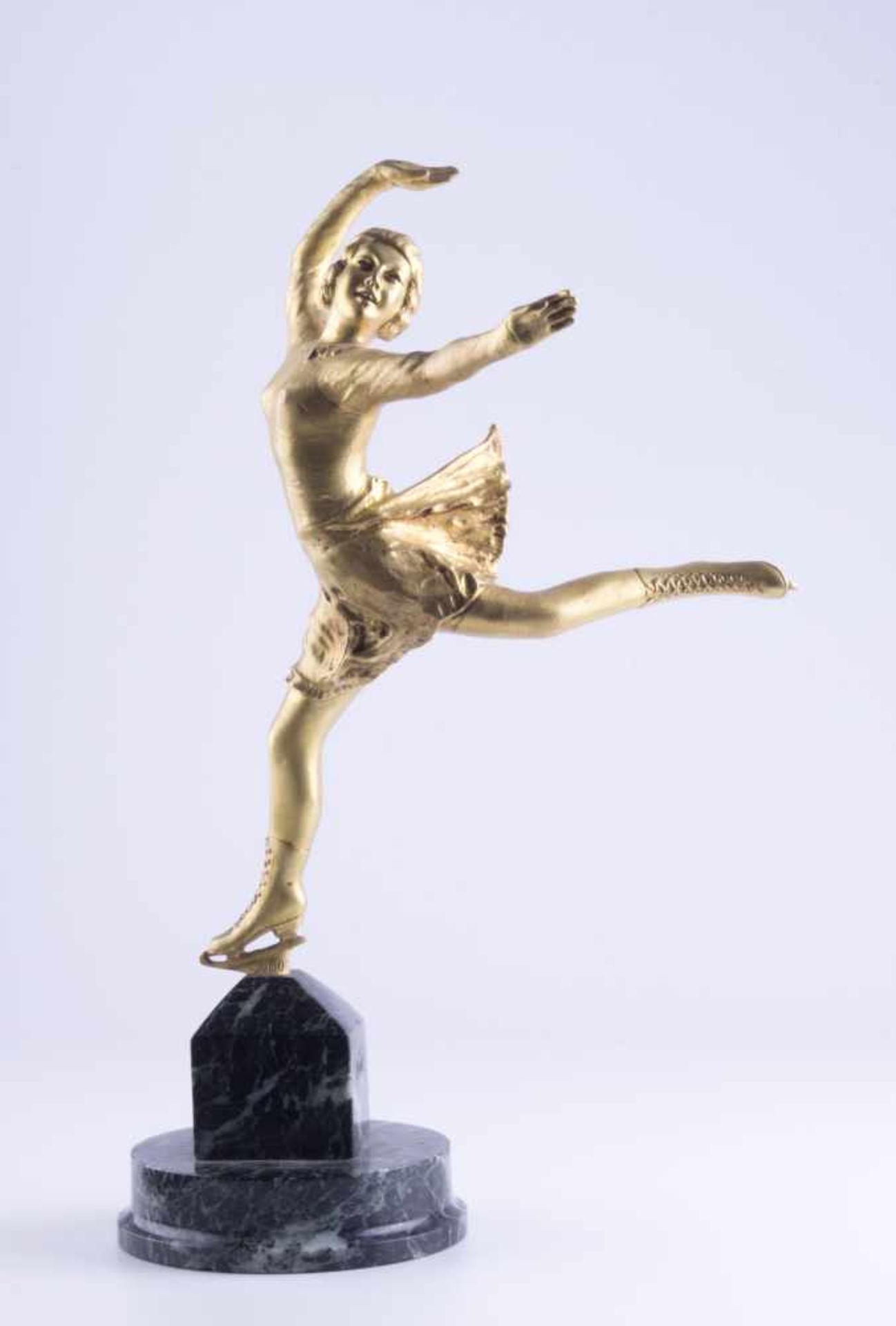 Jean BOREUX (1913-?)" Eiskunstläuferin Sonja Henie"Sklulptur-Volumen, Bronze vergoldet, H: mit