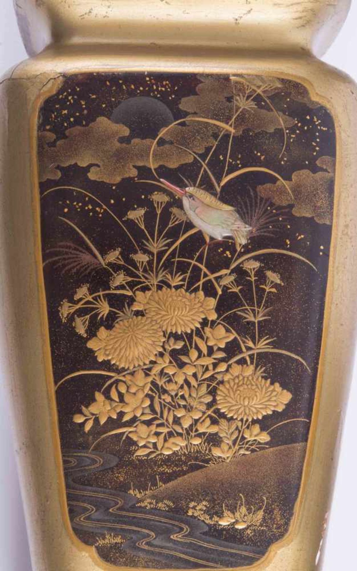 Lackvase Japan Meiji PeriodeHiramaki-e, äußerst fein mit reliefiertem Dekor, teils mit Bein- und - Image 3 of 6