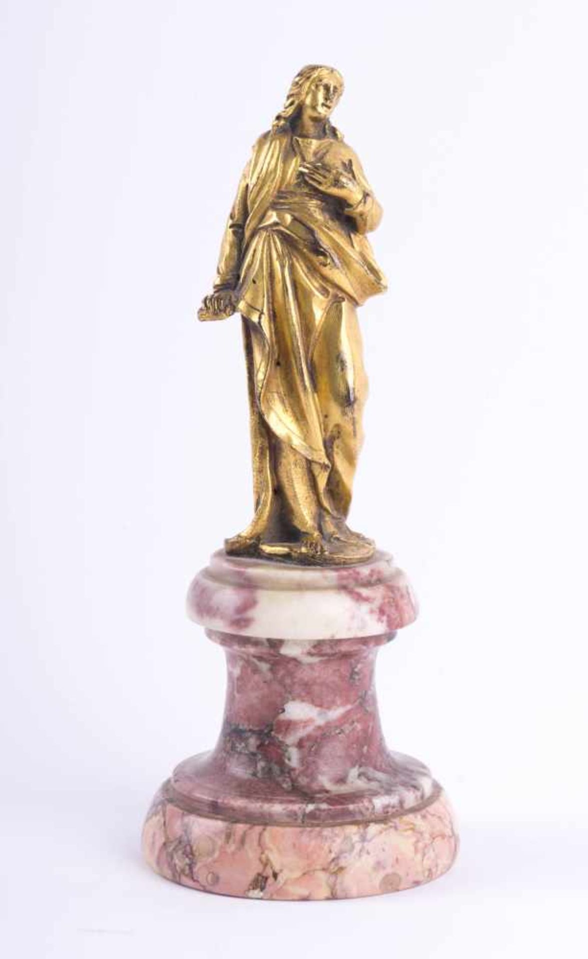 Venezianische Bronze 18. Jhd.Bronze feuervergoldet, Johannes der Täufer, auf Marmorsockel stehend,