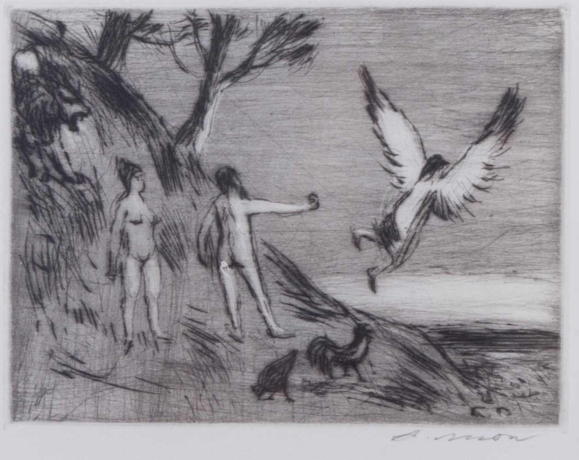 Arno MOHR (1910-2001)"Adam und Eva senden einen Engel"Kaltnadelradierung auf Büttenpapiermit