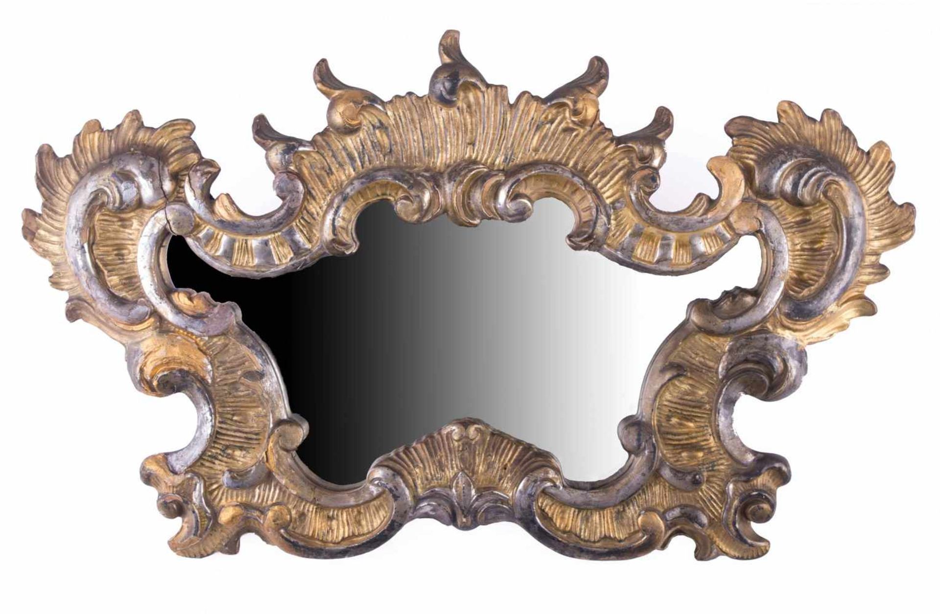 Rokoko Spiegel um 1750Lindenholz geschnitzt, Spiegelglas erneuert, 31 cm x 49,5 cm,Rococo mirror