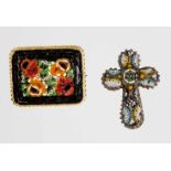 Millefiori - Kreuz u. Brosche gerundetes Kreuz mit farbigem Glasmurinnen Mikromosaik in