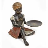 Bronzefigur Wien 1920er Jahre hohl mit partieller Bemalung gearbeitet, Knabe mit Turban u. offener