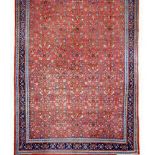 großer Perserteppich Täbriz handgeknüpfter echter persischer Teppich, erdbeerfarbener Fond mit blau-