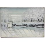 Winterlandschaft - monogrammiert Öl/Lwd rechts unten signiert, querformatige verschneite Landschaft,