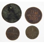 4 Sachsenpfennige 1772/1808 Posten von 4 Sachsenpfennigen, dabei 2 x I Pfennig 1772c, 1 x III