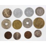 12 Kursmünzen Frankreich 1849/1942 verschiedene Materialien u. Wertstellungen aus den Jahren 1849