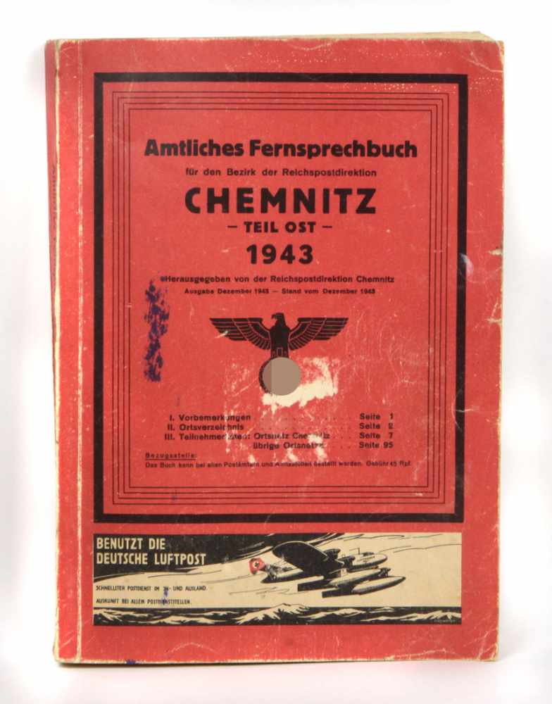 Amtl. Fernsprechbuch Chemnitz 1943 für den Bezirk der Reichspostdirektion Chemnitz, Teil Ost 1943,