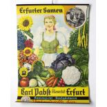 Werbeplakat *Erfurter Samen* hochrechteckiges farbig lithographiertes Plakat mit Metallschienen,