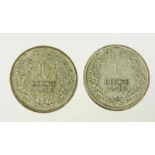 2 x 1 Reichsmark Deutsches Reich 1925 u. 1926 A 2 Silbermünzen 1 Reichsmark Deutsches Reich 1925