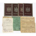 Posten Dokumente 1927/41 abei 4 Arbeitsbücher Deutsches Reich Olbernhau 1935 sowie Freiberg,