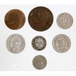 7 Kursmünzen Serbien ab 1868 verschiedene Materialien (teils Silber), Wertstellungen u. Ausgabejahre
