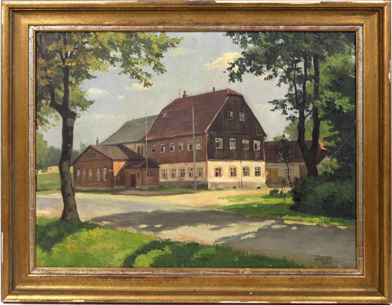 Gaststätte bei Freiberg - Kauch, H. 1946 Öl/Lwd rechts unten signiert H. Kauch sowie datiert 1946,