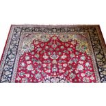 Perserteppich handgeknüpfter echter persischer Teppich, Wolle, erdbeerfarbener Fond mit blau-