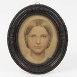 Biedermeier Mädchenporträt Pastell unsigniert, Mädchen mit blauen Augen u. blondem geflochtenem