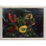 Blumenstillleben - unbekannter Künstler Öl/Lwd unsigniert, querformatiges Blüten Arrangement, ca. 80