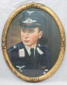 Brustportrait eines Gefreiten der Luftwaffe, III. Reich, Öl/ Leinwand, aufgezogen, gerahmt hinter
