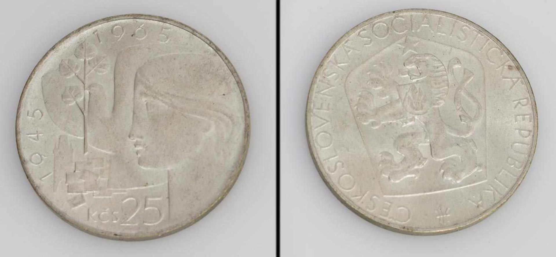 25 Kronen Tschecheslovakei 1965, 20 Jahre Befreiung, Stgl.