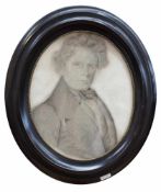 Portrait eines Herren Original Bleistiftzeichnung um 1820, oval gerahmt, 22 x 18 cm