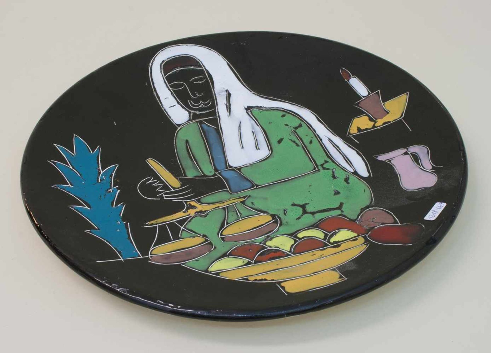 Großer Teller wohl marokkanisch, 1970er Jahre, Keramik, polychrom handbemalt