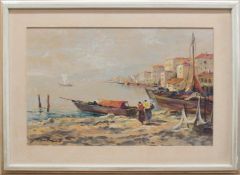 Andreas Betz (1910 - 1963, Münchener Landschaftsmaler) Hafen an der ligurischen Küste Öl/
