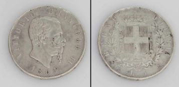 5 Lire Italien 1865, Victor Emanuel, Silber