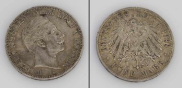 5 Mark Preussen 1908, Wilhelm II., Silber