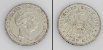 5 Mark Preussen 1907, Wilhelm II., Silber