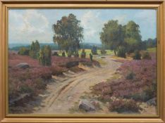 A. Gundlach (deutscher Landschaftsmaler d. 1. Hälfte d. 20. Jh.) Heideweg bei Haverbeck 1949 Öl/