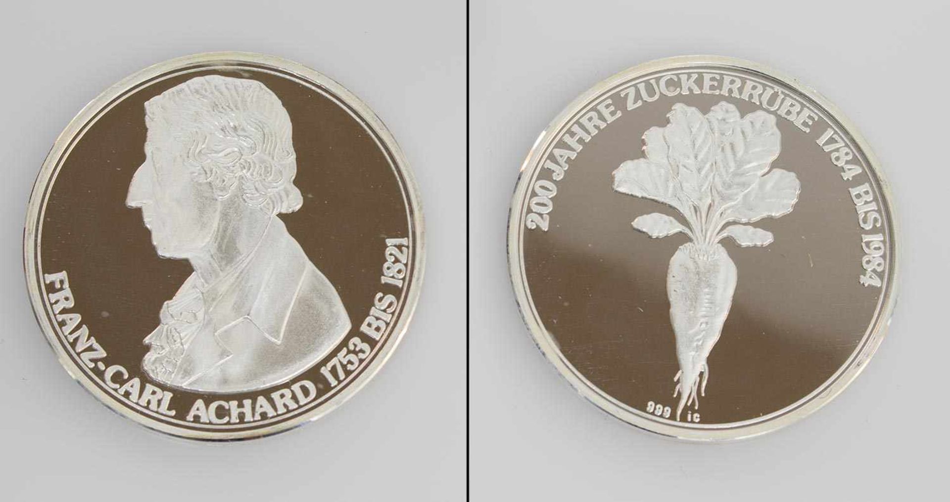 Medaille Franz Carl Achard - 200 Jahre Zuckerrübe, Feinsilber, PP