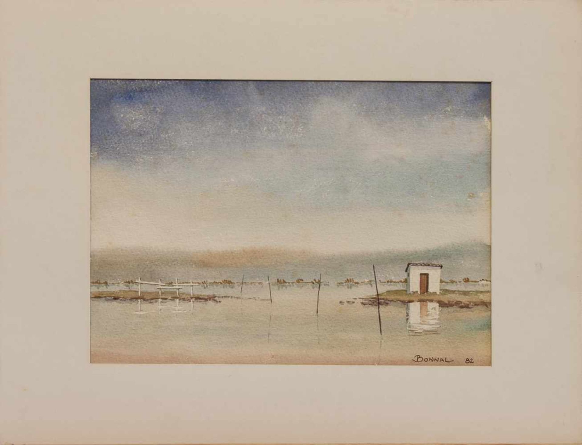 Bonnal (französischer Zeichner und Aquarellist) Fischerhütte an französischer Küste Aquarell, 19 x